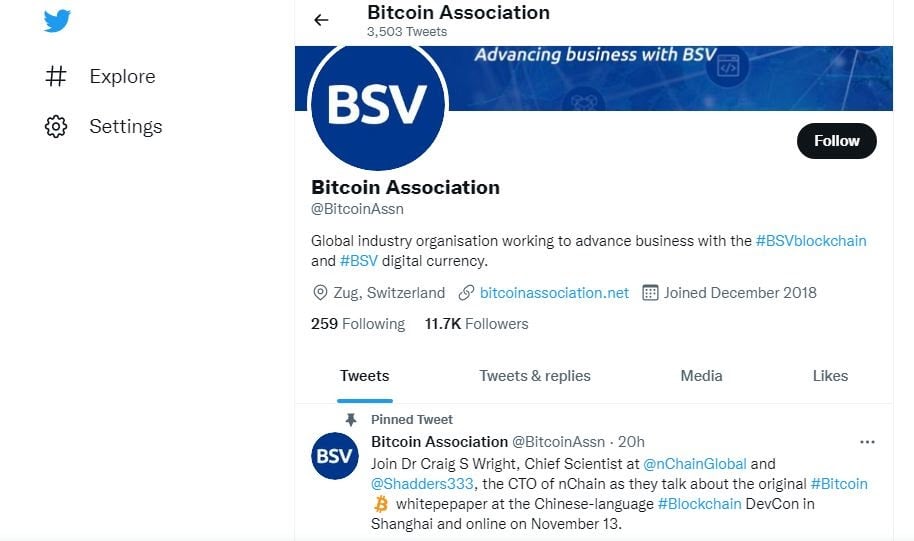 Cộng đồng BSV coin trên Twitter