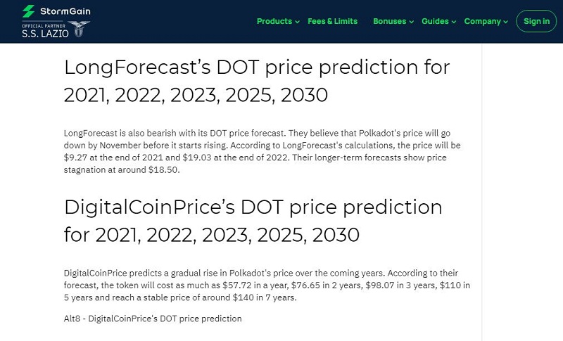 Những dự đoán về giá của DOT coin.