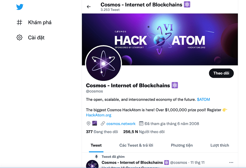 Cộng đồng mạnh của Atom trên twitter.