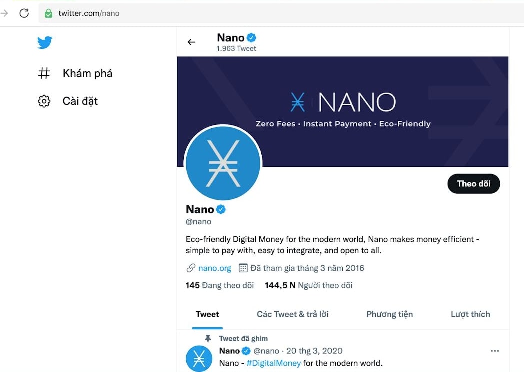 Cộng đồng twitter Nano coin