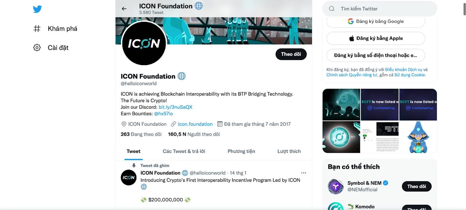 Cộng đồng twitter của ICX coin